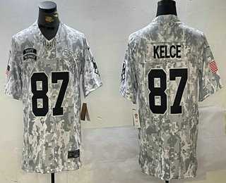 Mens Kansas City Chiefs #87 Travis Kelce Arctic Camo 2024 FUSE Salute to Service Limited Stitched Jersey Dzhi